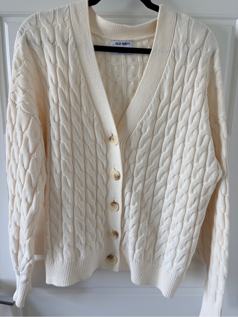 100% Cotton Cream Cable-Knit Button Cardigan